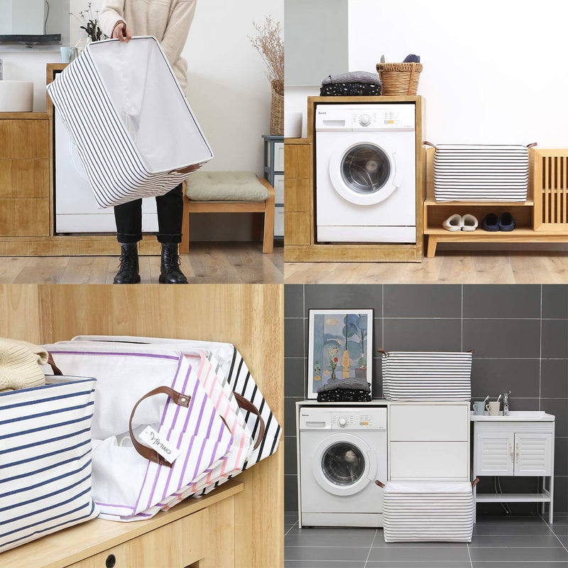 Hinwo 70L Extra Large Storage Bins, 2-Pack Closet Organizers and Storage, Foldable Clothes Storage Baskets with Handles, Containers for Clothing, Blanket, Comforters, Toys, Bedding (Black Stripe) - Image 3